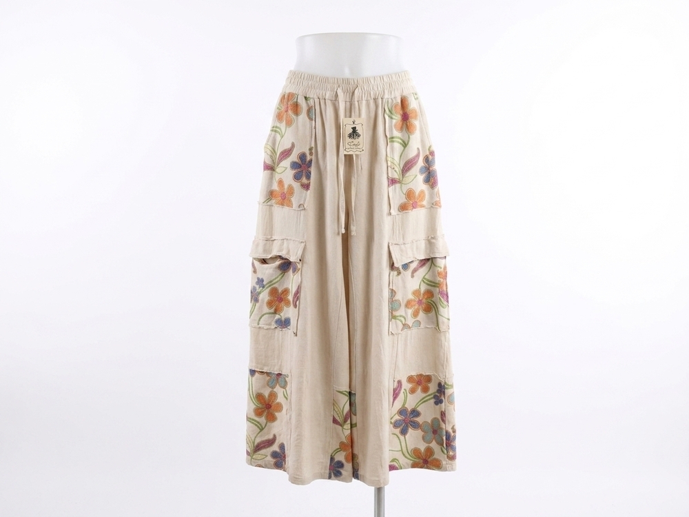 NEW EASEL floral print mix washed pant in cream/flowers